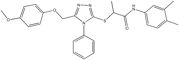 N-(3,4-dimethylphenyl)-2-({5-[(4-methoxyphenoxy)methyl]-4-phenyl-4H-1,2,4-triazol-3-yl}sulfanyl)propanamide Struktur