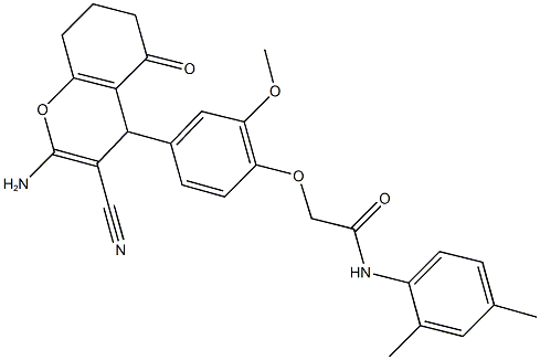 2-[4-(2-amino-3-cyano-5-oxo-5,6,7,8-tetrahydro-4H-chromen-4-yl)-2-methoxyphenoxy]-N-(2,4-dimethylphenyl)acetamide 结构式