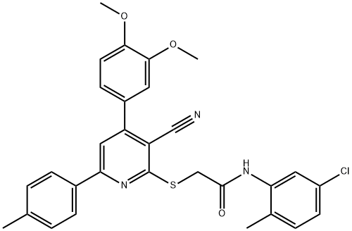 N-(5-chloro-2-methylphenyl)-2-{[3-cyano-4-(3,4-dimethoxyphenyl)-6-(4-methylphenyl)-2-pyridinyl]sulfanyl}acetamide 结构式