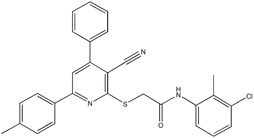 N-(3-chloro-2-methylphenyl)-2-{[3-cyano-6-(4-methylphenyl)-4-phenyl-2-pyridinyl]sulfanyl}acetamide Struktur