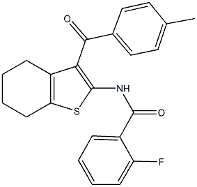 2-fluoro-N-[3-(4-methylbenzoyl)-4,5,6,7-tetrahydro-1-benzothien-2-yl]benzamide Struktur