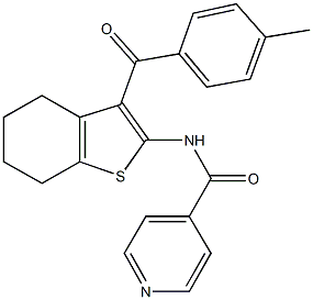 N-[3-(4-methylbenzoyl)-4,5,6,7-tetrahydro-1-benzothien-2-yl]isonicotinamide 化学構造式