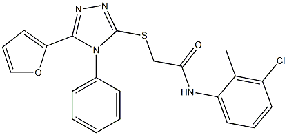 N-(3-chloro-2-methylphenyl)-2-[(5-furan-2-yl-4-phenyl-4H-1,2,4-triazol-3-yl)sulfanyl]acetamide Struktur