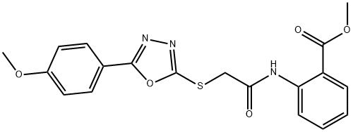 methyl 2-{[({5-[4-(methyloxy)phenyl]-1,3,4-oxadiazol-2-yl}sulfanyl)acetyl]amino}benzoate Struktur