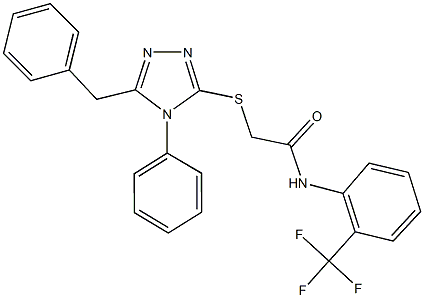 2-[(5-benzyl-4-phenyl-4H-1,2,4-triazol-3-yl)sulfanyl]-N-[2-(trifluoromethyl)phenyl]acetamide Struktur