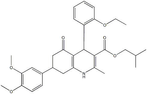 isobutyl 7-(3,4-dimethoxyphenyl)-4-(2-ethoxyphenyl)-2-methyl-5-oxo-1,4,5,6,7,8-hexahydro-3-quinolinecarboxylate Structure