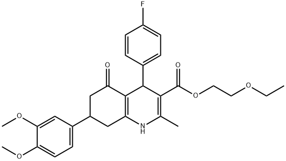 2-ethoxyethyl 7-(3,4-dimethoxyphenyl)-4-(4-fluorophenyl)-2-methyl-5-oxo-1,4,5,6,7,8-hexahydro-3-quinolinecarboxylate Structure