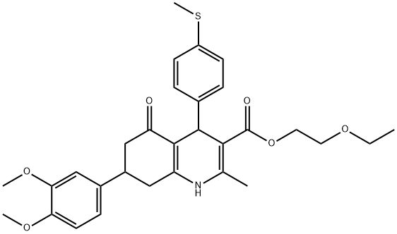 2-ethoxyethyl 7-(3,4-dimethoxyphenyl)-2-methyl-4-[4-(methylsulfanyl)phenyl]-5-oxo-1,4,5,6,7,8-hexahydro-3-quinolinecarboxylate Struktur