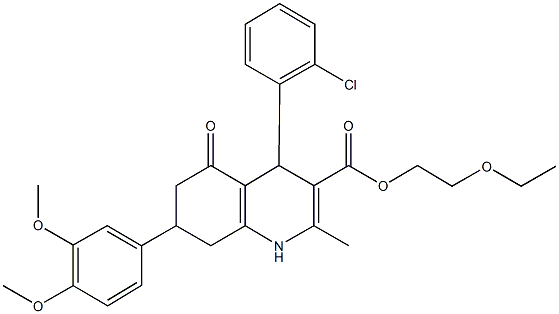 2-ethoxyethyl 4-(2-chlorophenyl)-7-(3,4-dimethoxyphenyl)-2-methyl-5-oxo-1,4,5,6,7,8-hexahydro-3-quinolinecarboxylate 结构式