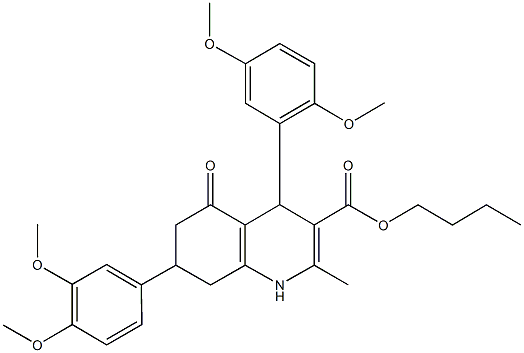 butyl 4-(2,5-dimethoxyphenyl)-7-(3,4-dimethoxyphenyl)-2-methyl-5-oxo-1,4,5,6,7,8-hexahydro-3-quinolinecarboxylate,332924-04-6,结构式