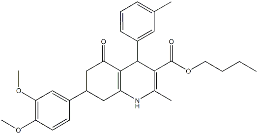 butyl 7-(3,4-dimethoxyphenyl)-2-methyl-4-(3-methylphenyl)-5-oxo-1,4,5,6,7,8-hexahydro-3-quinolinecarboxylate Structure