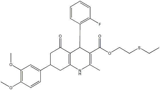 2-(ethylsulfanyl)ethyl 7-(3,4-dimethoxyphenyl)-4-(2-fluorophenyl)-2-methyl-5-oxo-1,4,5,6,7,8-hexahydro-3-quinolinecarboxylate Structure