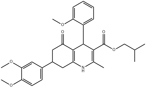 isobutyl 7-(3,4-dimethoxyphenyl)-4-(2-methoxyphenyl)-2-methyl-5-oxo-1,4,5,6,7,8-hexahydro-3-quinolinecarboxylate Struktur