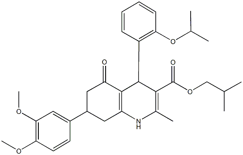 isobutyl 7-(3,4-dimethoxyphenyl)-4-(2-isopropoxyphenyl)-2-methyl-5-oxo-1,4,5,6,7,8-hexahydro-3-quinolinecarboxylate 结构式