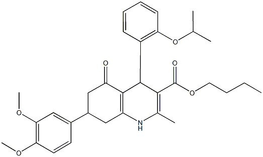 butyl 7-(3,4-dimethoxyphenyl)-4-(2-isopropoxyphenyl)-2-methyl-5-oxo-1,4,5,6,7,8-hexahydro-3-quinolinecarboxylate Struktur