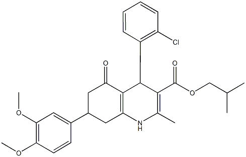 isobutyl 4-(2-chlorophenyl)-7-(3,4-dimethoxyphenyl)-2-methyl-5-oxo-1,4,5,6,7,8-hexahydro-3-quinolinecarboxylate Struktur