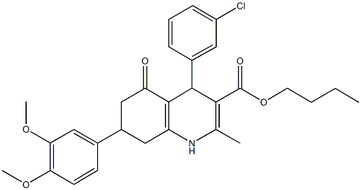 butyl 4-(3-chlorophenyl)-7-(3,4-dimethoxyphenyl)-2-methyl-5-oxo-1,4,5,6,7,8-hexahydro-3-quinolinecarboxylate Structure