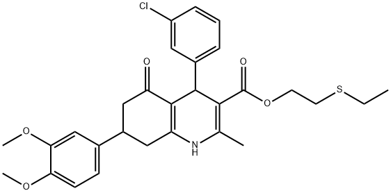 2-(ethylsulfanyl)ethyl 4-(3-chlorophenyl)-7-(3,4-dimethoxyphenyl)-2-methyl-5-oxo-1,4,5,6,7,8-hexahydro-3-quinolinecarboxylate Structure