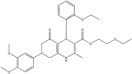 2-ethoxyethyl 7-(3,4-dimethoxyphenyl)-4-(2-ethoxyphenyl)-2-methyl-5-oxo-1,4,5,6,7,8-hexahydro-3-quinolinecarboxylate 化学構造式