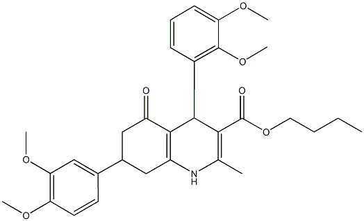 butyl 4-(2,3-dimethoxyphenyl)-7-(3,4-dimethoxyphenyl)-2-methyl-5-oxo-1,4,5,6,7,8-hexahydro-3-quinolinecarboxylate 化学構造式