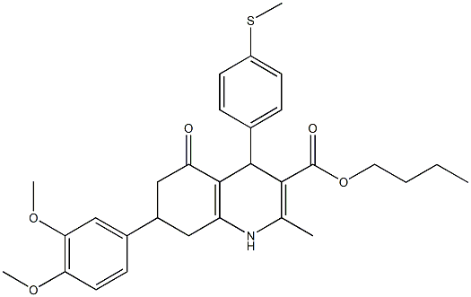 butyl 7-(3,4-dimethoxyphenyl)-2-methyl-4-[4-(methylsulfanyl)phenyl]-5-oxo-1,4,5,6,7,8-hexahydro-3-quinolinecarboxylate,332928-53-7,结构式