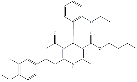 butyl 7-(3,4-dimethoxyphenyl)-4-(2-ethoxyphenyl)-2-methyl-5-oxo-1,4,5,6,7,8-hexahydro-3-quinolinecarboxylate Struktur