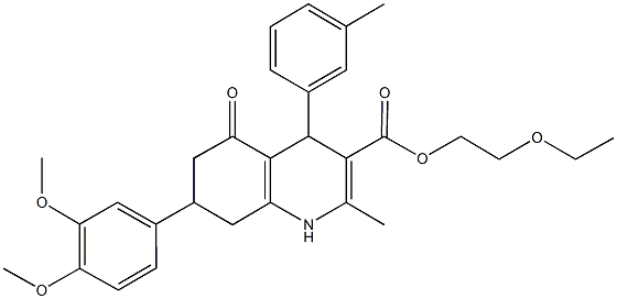 2-ethoxyethyl 7-(3,4-dimethoxyphenyl)-2-methyl-4-(3-methylphenyl)-5-oxo-1,4,5,6,7,8-hexahydro-3-quinolinecarboxylate Struktur