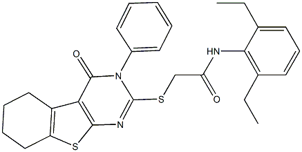 N-(2,6-diethylphenyl)-2-[(4-oxo-3-phenyl-3,4,5,6,7,8-hexahydro[1]benzothieno[2,3-d]pyrimidin-2-yl)sulfanyl]acetamide Struktur