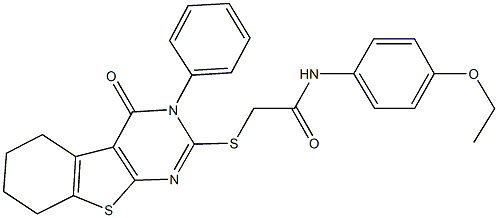 N-(4-ethoxyphenyl)-2-[(4-oxo-3-phenyl-3,4,5,6,7,8-hexahydro[1]benzothieno[2,3-d]pyrimidin-2-yl)sulfanyl]acetamide,332930-92-4,结构式