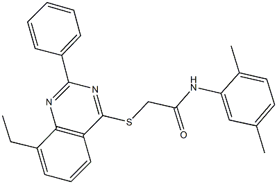 N-(2,5-dimethylphenyl)-2-[(8-ethyl-2-phenyl-4-quinazolinyl)sulfanyl]acetamide 化学構造式