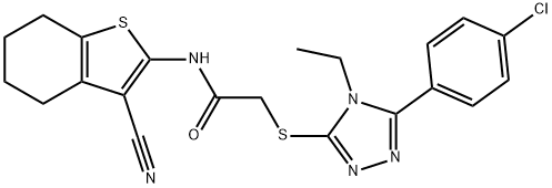 2-{[5-(4-chlorophenyl)-4-ethyl-4H-1,2,4-triazol-3-yl]sulfanyl}-N-(3-cyano-4,5,6,7-tetrahydro-1-benzothien-2-yl)acetamide|