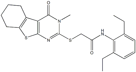 N-(2,6-diethylphenyl)-2-[(3-methyl-4-oxo-3,4,5,6,7,8-hexahydro[1]benzothieno[2,3-d]pyrimidin-2-yl)sulfanyl]acetamide 结构式