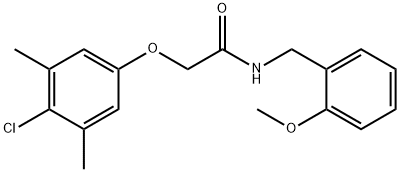 2-(4-chloro-3,5-dimethylphenoxy)-N-(2-methoxybenzyl)acetamide,332942-65-1,结构式