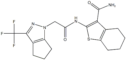 2-{[(3-(trifluoromethyl)-5,6-dihydrocyclopenta[c]pyrazol-1(4H)-yl)acetyl]amino}-4,5,6,7-tetrahydro-1-benzothiophene-3-carboxamide 结构式