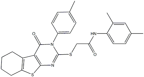 N-(2,4-dimethylphenyl)-2-{[3-(4-methylphenyl)-4-oxo-3,4,5,6,7,8-hexahydro[1]benzothieno[2,3-d]pyrimidin-2-yl]sulfanyl}acetamide 化学構造式