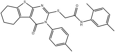 N-(2,5-dimethylphenyl)-2-{[3-(4-methylphenyl)-4-oxo-3,4,5,6,7,8-hexahydro[1]benzothieno[2,3-d]pyrimidin-2-yl]sulfanyl}acetamide Struktur