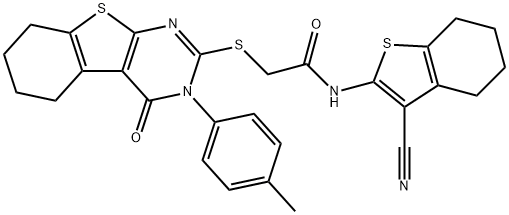 N-(3-cyano-4,5,6,7-tetrahydro-1-benzothien-2-yl)-2-{[3-(4-methylphenyl)-4-oxo-3,4,5,6,7,8-hexahydro[1]benzothieno[2,3-d]pyrimidin-2-yl]sulfanyl}acetamide Struktur