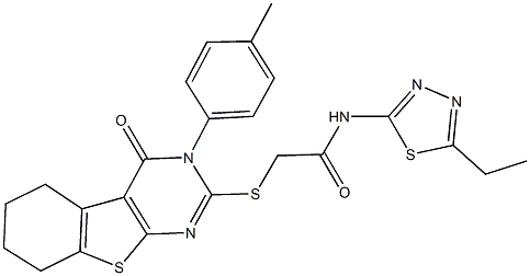 N-(5-ethyl-1,3,4-thiadiazol-2-yl)-2-{[3-(4-methylphenyl)-4-oxo-3,4,5,6,7,8-hexahydro[1]benzothieno[2,3-d]pyrimidin-2-yl]sulfanyl}acetamide 化学構造式