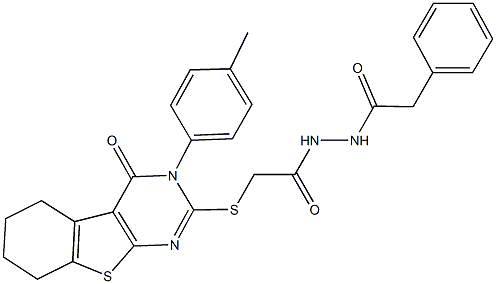 2-{[3-(4-methylphenyl)-4-oxo-3,4,5,6,7,8-hexahydro[1]benzothieno[2,3-d]pyrimidin-2-yl]sulfanyl}-N'-(phenylacetyl)acetohydrazide,332947-33-8,结构式