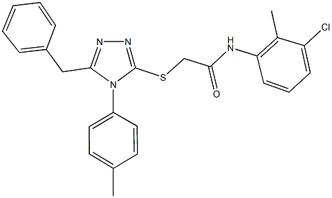 2-{[5-benzyl-4-(4-methylphenyl)-4H-1,2,4-triazol-3-yl]sulfanyl}-N-(3-chloro-2-methylphenyl)acetamide 化学構造式