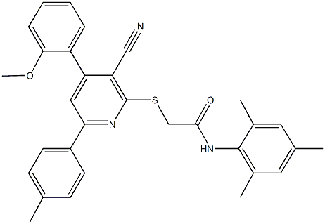 2-{[3-cyano-4-(2-methoxyphenyl)-6-(4-methylphenyl)-2-pyridinyl]sulfanyl}-N-mesitylacetamide Structure