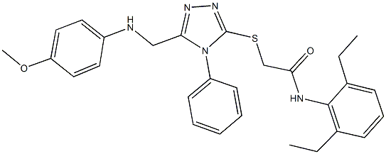 N-(2,6-diethylphenyl)-2-({5-[(4-methoxyanilino)methyl]-4-phenyl-4H-1,2,4-triazol-3-yl}sulfanyl)acetamide 结构式