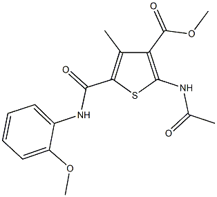 methyl 2-(acetylamino)-5-[(2-methoxyanilino)carbonyl]-4-methyl-3-thiophenecarboxylate 化学構造式