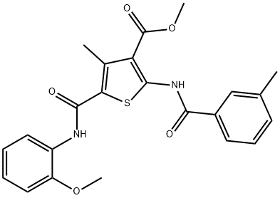 methyl 5-[(2-methoxyanilino)carbonyl]-4-methyl-2-[(3-methylbenzoyl)amino]thiophene-3-carboxylate Structure