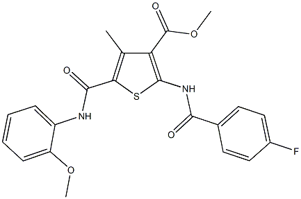 methyl 2-{[(4-fluorophenyl)carbonyl]amino}-4-methyl-5-({[2-(methyloxy)phenyl]amino}carbonyl)thiophene-3-carboxylate Structure