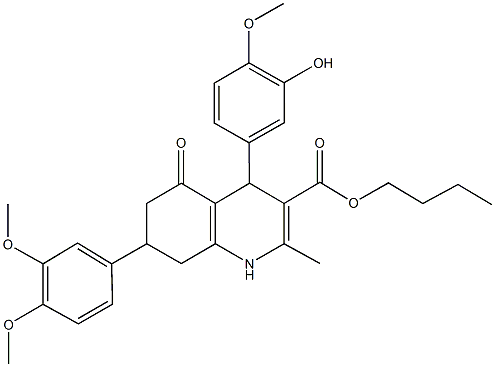 butyl 7-(3,4-dimethoxyphenyl)-4-(3-hydroxy-4-methoxyphenyl)-2-methyl-5-oxo-1,4,5,6,7,8-hexahydro-3-quinolinecarboxylate,333308-78-4,结构式