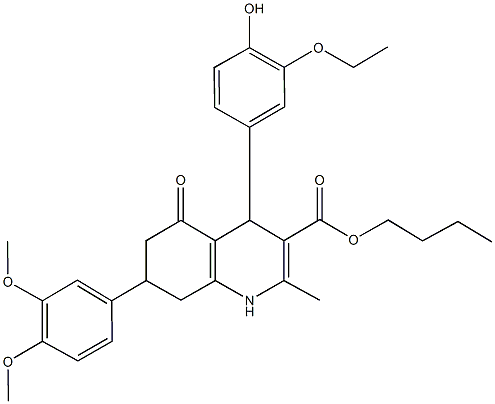 butyl 7-(3,4-dimethoxyphenyl)-4-(3-ethoxy-4-hydroxyphenyl)-2-methyl-5-oxo-1,4,5,6,7,8-hexahydro-3-quinolinecarboxylate Structure