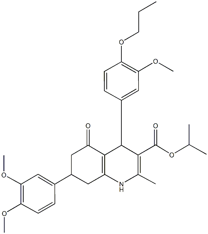 isopropyl 7-(3,4-dimethoxyphenyl)-4-(3-methoxy-4-propoxyphenyl)-2-methyl-5-oxo-1,4,5,6,7,8-hexahydro-3-quinolinecarboxylate 结构式