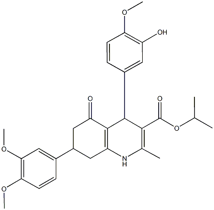 isopropyl 7-(3,4-dimethoxyphenyl)-4-(3-hydroxy-4-methoxyphenyl)-2-methyl-5-oxo-1,4,5,6,7,8-hexahydro-3-quinolinecarboxylate Structure