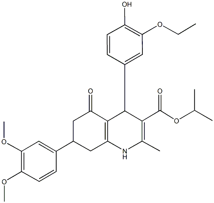 isopropyl 7-(3,4-dimethoxyphenyl)-4-(3-ethoxy-4-hydroxyphenyl)-2-methyl-5-oxo-1,4,5,6,7,8-hexahydro-3-quinolinecarboxylate Struktur